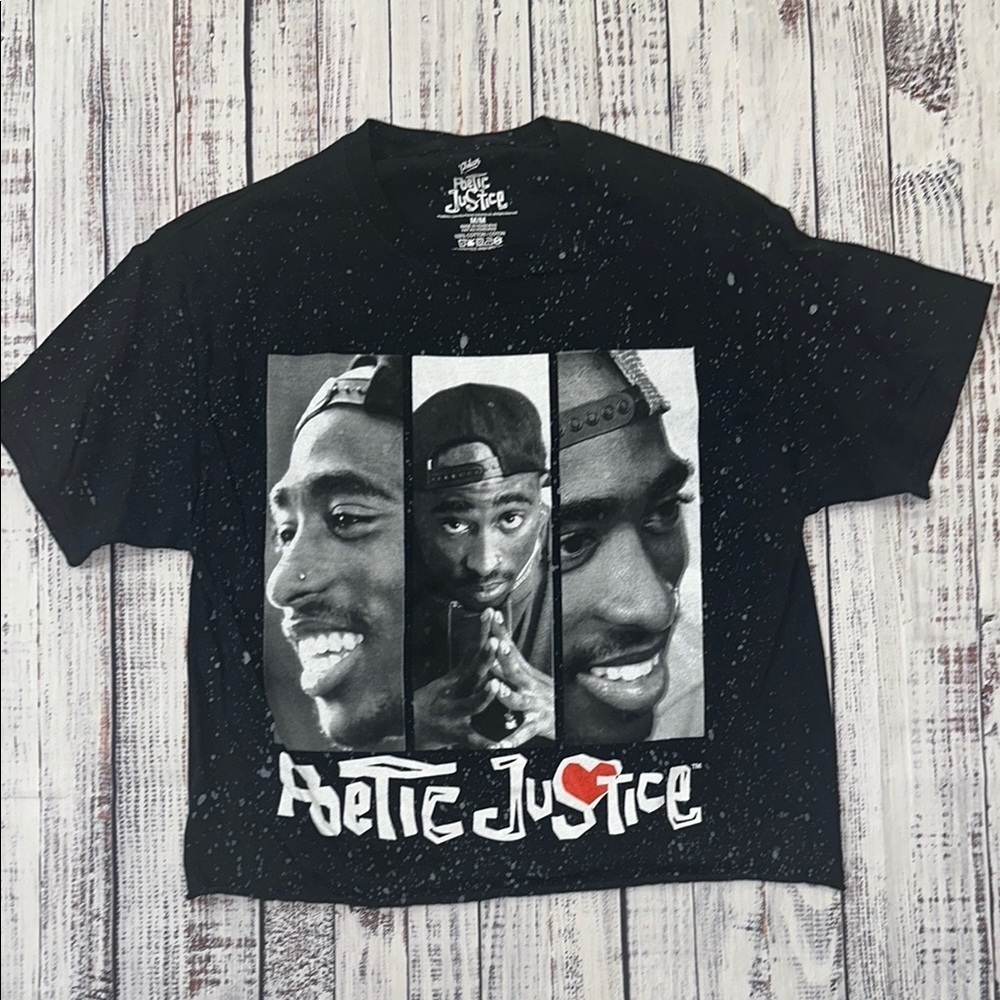 Poetic Justice Tupac Graphic Black Boxy Short Sleeve Tee Sz. M